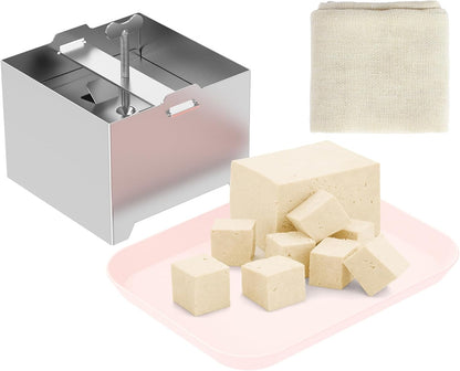 Tofu Press Kit Food Grade 304 Stainless Steel Tofu Maker with Gauze and Drip Tray Detachable and Pressure Adjustable Press Maker for Homemade Cheese yogurt(Large)