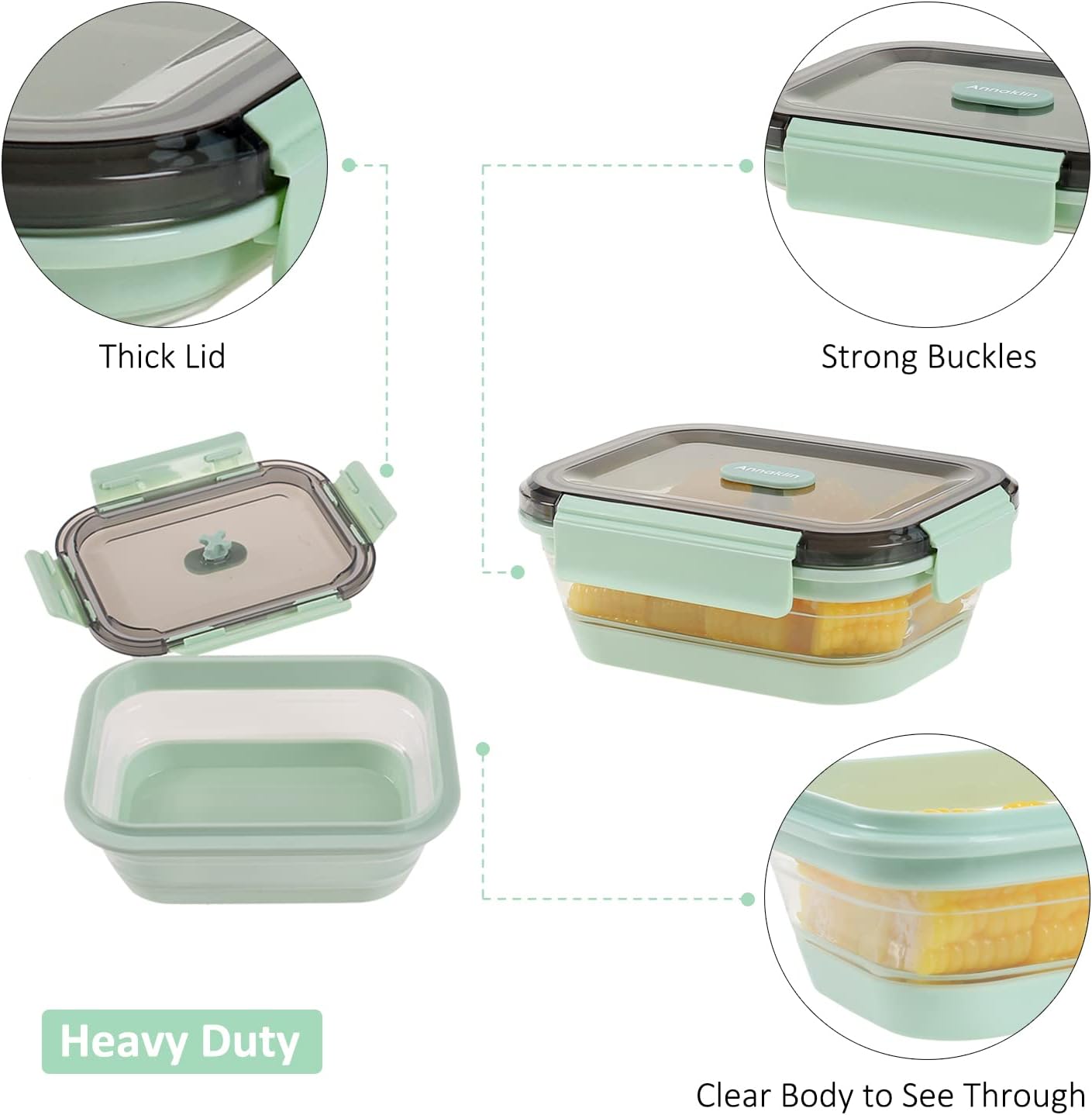 Collapsible Food Storage Containers with Lids, 4 Pack, 40 oz Silicone 1-Compartment Meal Prep Containers Reusable, Lunch Bento Boxes for Adults, Microwave Freezer Dishwasher Safe, BPA-Free, Black