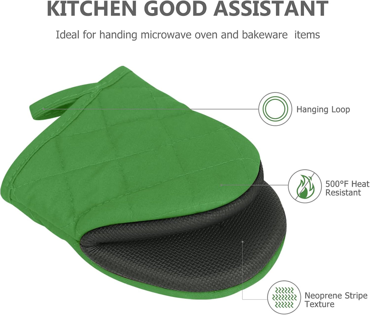 1 Pair Short Oven Mitts - Silicone Kitchen Oven Gloves High Heat Resistant 500℉, Mini Oven Mits with Non-Slip Grip Surfaces and Hanging Loop for BBQ, Baking, Cooking and Grilling (Black)