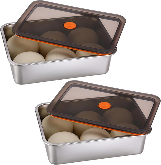 Pizza Dough Proofing Box with Lid, Stainless Steel Food Storage Box Container with Leak Proof & Airtight Lid, 11.8 x 8.2Inch Large Capacity Household Rectangle Pizza Dough Container