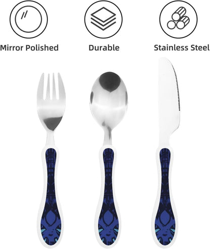 3-Piece Kids Silverware Set With Storage Case, Stainless Steel Reusable Children Safe Knife Spoon Fork Set Blue Active Girl Running Sunset Children Flatware Set For Kids Lunch Box - Colors A