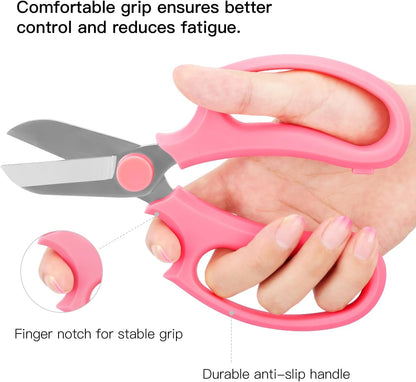 Housolution Flower Scissors, Premium Steel Garden Pruning Shears, Pink