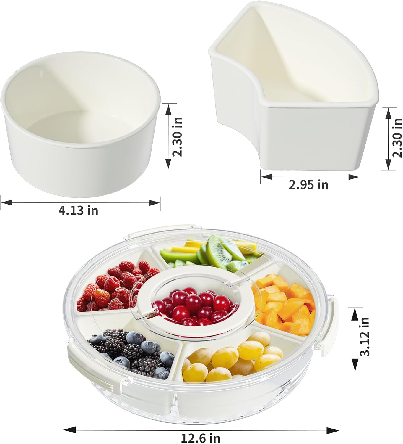 Divided Serving Tray with Lid and Handle, Portable Snackle Box, 6 Compartment Food Container, Travel Snack Box Container for Veggie, Fruit, Candy and Charcuterie