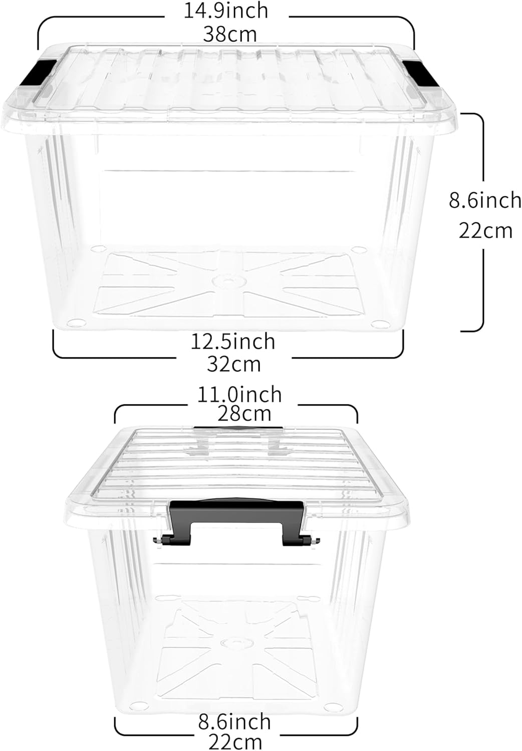 Cetomo 60Qt*6 Plastic Storage Bins, Storage Box, 6 Pack, Organizing Container with Wheels, Durable Lids and Secure Latching Buckles, Stackable and Nestable, Clear with Black Buckle