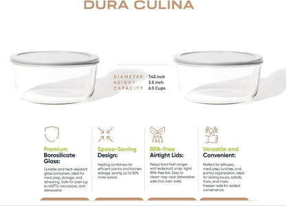 6-Piece Glass Food Storage Containers Set (3 Containers + 3 BPA-Free Lids) | 2-Cup, Leakproof | Microwave, Freezer, Oven & Dishwasher Safe | Ideal for Meal Prep & Pantry Organization, Pistachio