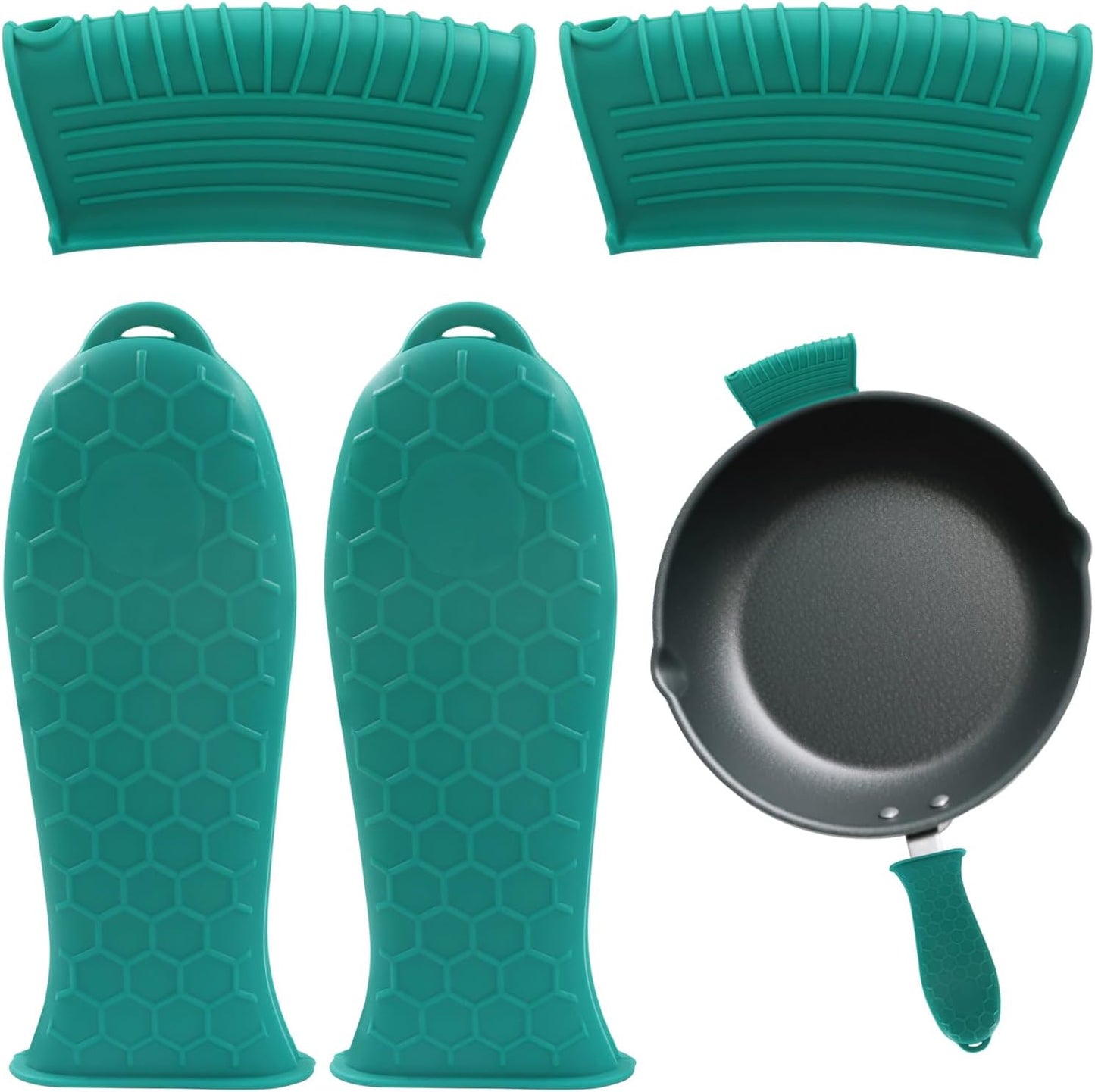 4 PCS Silicone Hot Handle Holder Cover - Heat Resistant Silicone Handle Covers for Cast Iron Skillets, Pans & Pots - Non-Slip Grip(Black)
