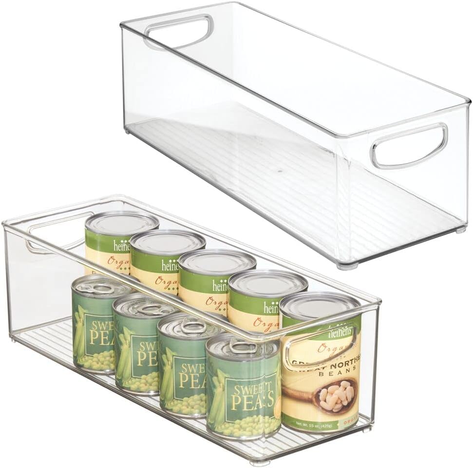 mDesign Plastic Kitchen Organizer - Storage Holder Bin with Handles for Pantry, Cupboard, Cabinet, Fridge/Freezer, Shelves, and Counter - Holds Canned Food, Snacks - 2 Pack - Clear