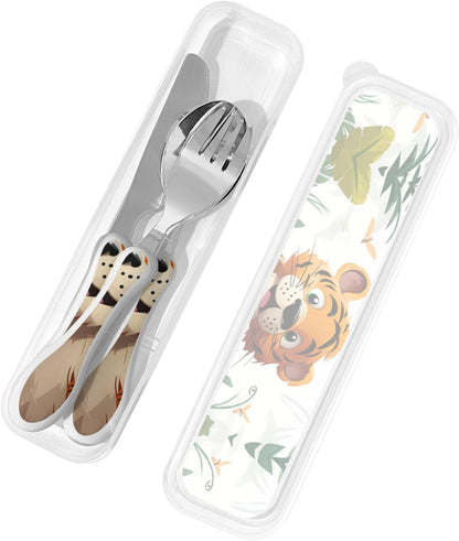 3-Piece Kids Silverware Set With Storage Case, Stainless Steel Reusable Children Safe Knife Spoon Fork Set Blue Active Girl Running Sunset Children Flatware Set For Kids Lunch Box - Colors C