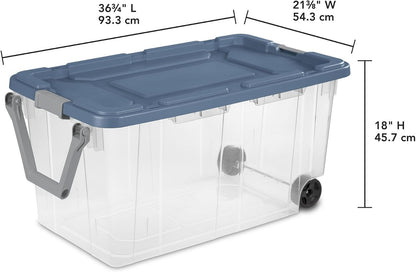 Extra Large Storage Bin, 40 Gallon Wheeled Plastic Storage Container with Handle, Green, Pack of 2 (GREEN)