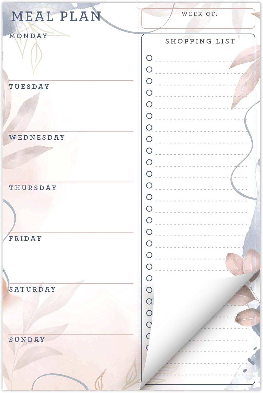 Global Printed Products 8.5" x 11" Horizontal Meal Planning Pad, 60-Sheets, Soft Pink Floral