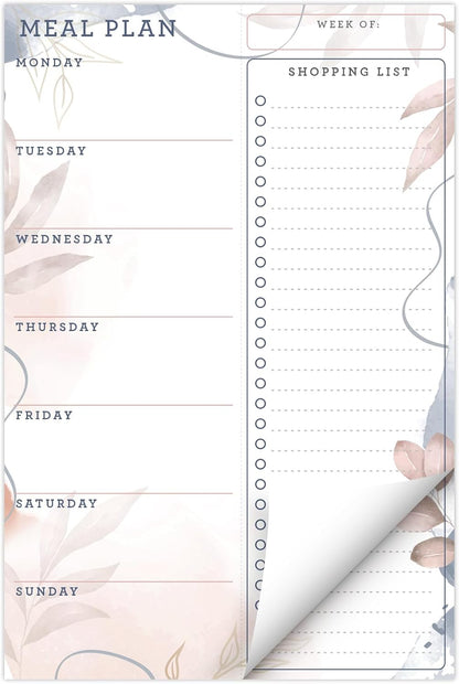 Global Printed Products 8.5" x 11" Horizontal Meal Planning Pad, 60-Sheets, Soft Pink Floral