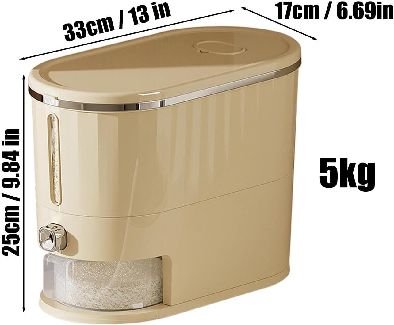 Rice Dispenser 5kg Airtight Clear Window Organizer | Food Storage Containers Rice Bucket for Home Kitchen Pantry Apartment Farmhouse Restaurant RV Sugar Flour Cereal Grain