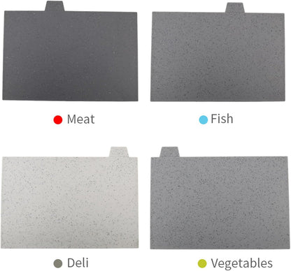 4-Piece Stone-Pattern Cutting Board Set with Storage Stand | Color-Coded, Non-Slip, Dishwasher Safe | Durable Large Food Chopping Boards
