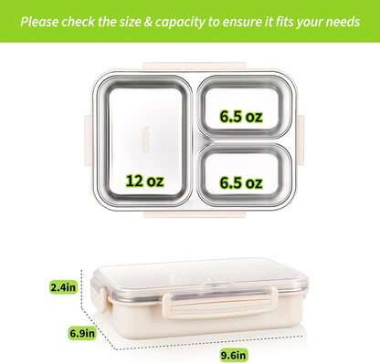 Stainless Steel Bento Box, 3 Compartments Leakproof Stainless Steel Snack Containers, 25 oz Premium 304 Metal Lunch Box for Adults, BPA-Free, Dishwasher Safe (Blue)