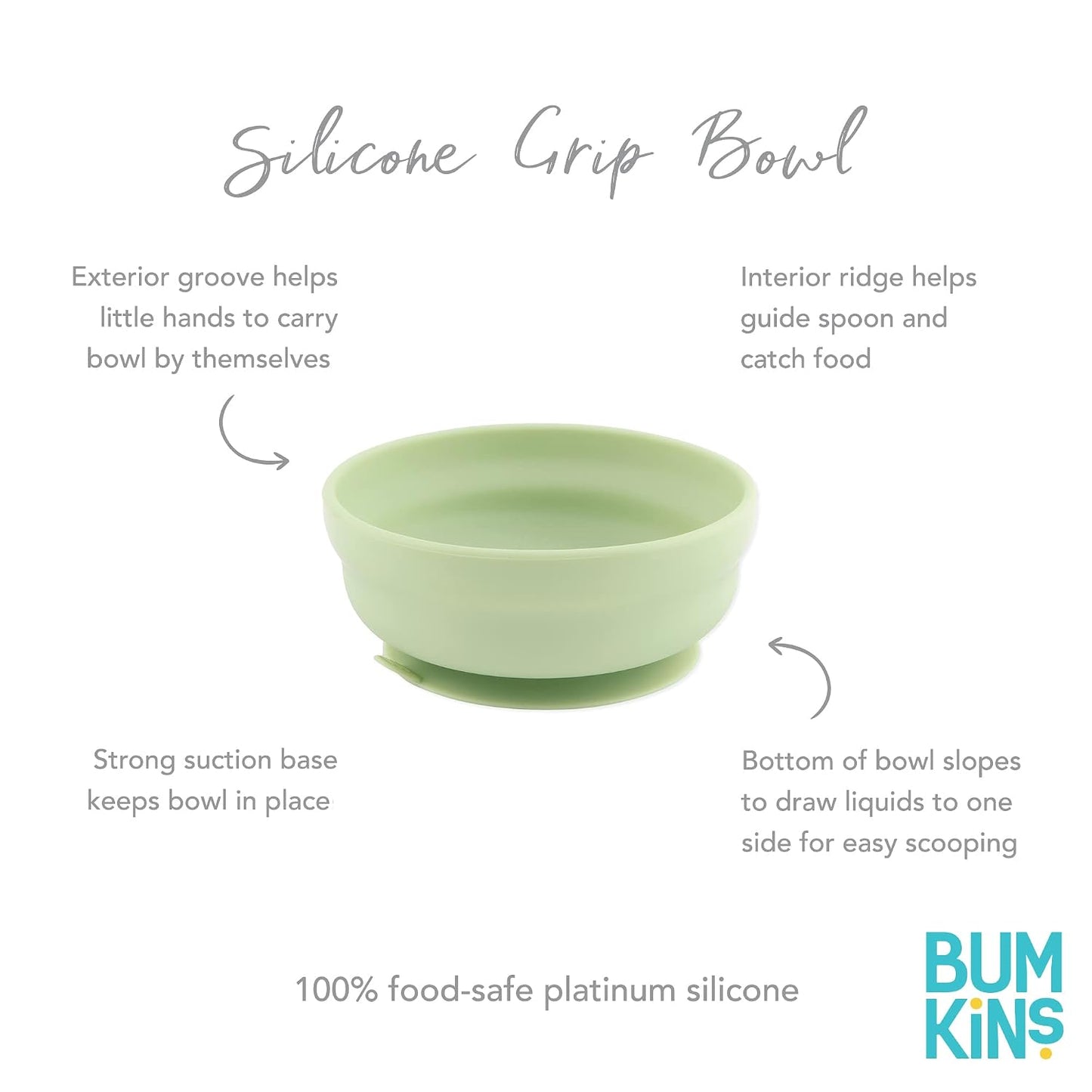 Bumkins Baby Bowl, Silicone Suction, for Babies, Toddlers and Kids, Baby Led Weaning, Feeding Essentials, Platinum Silicone, Non Skid Sticky Bottom, Supplies for Children Ages 6 Months Up, Gray