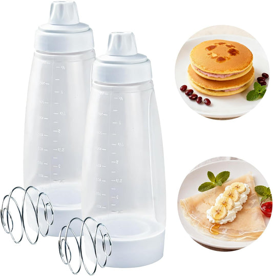 Pancake Batter Dispenser with Blender Balls,2 Pack Batter Mixer and Dispenser with Whisk Ball