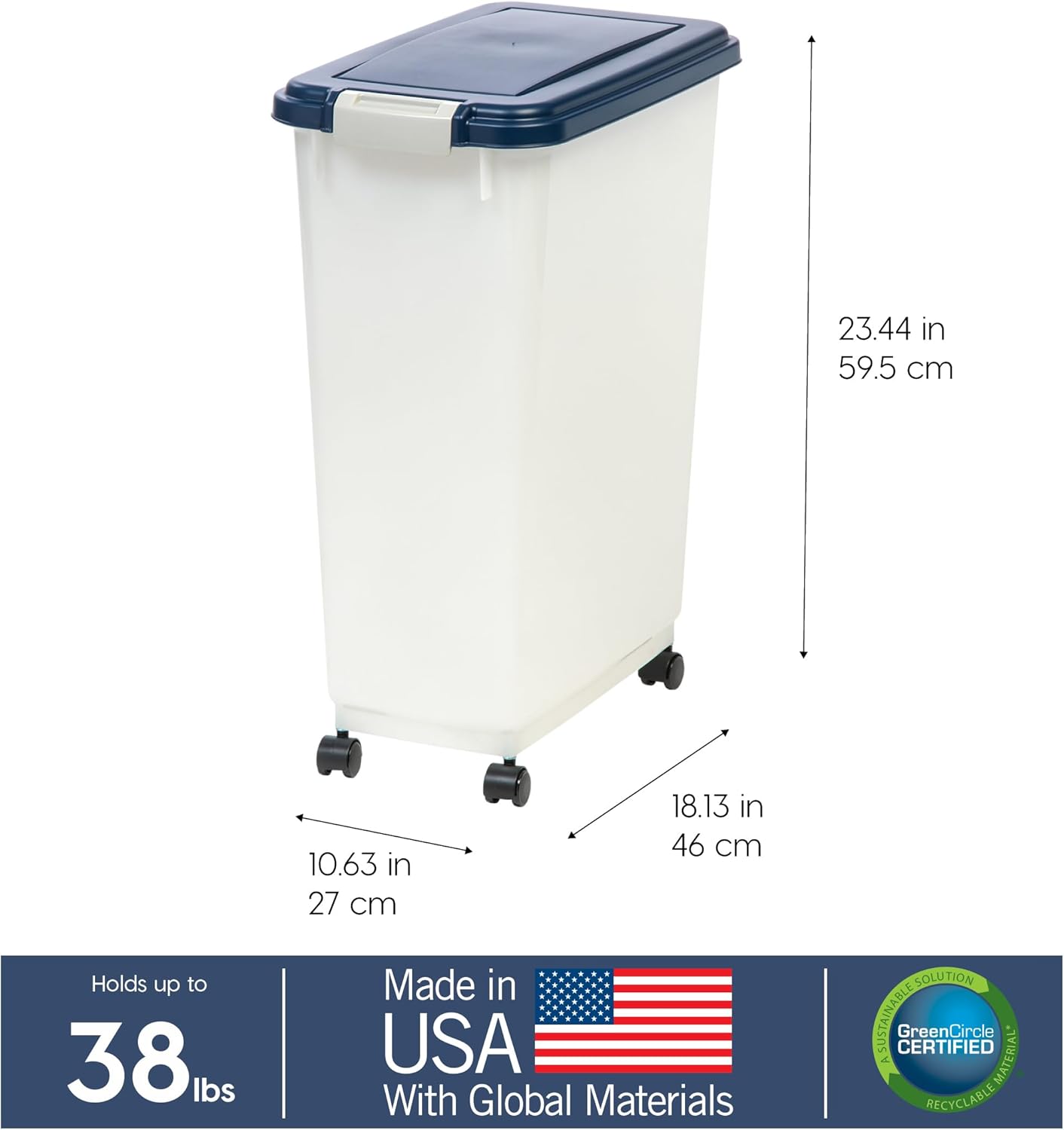 IRIS USA Dog Food Storage Container, 2 Pack, Up to 30 lbs Each, Airtight Seal for Freshness, Wheels for Rolling, Easy One Hand Opening, Made in USA, BPA Free, Clear/Black