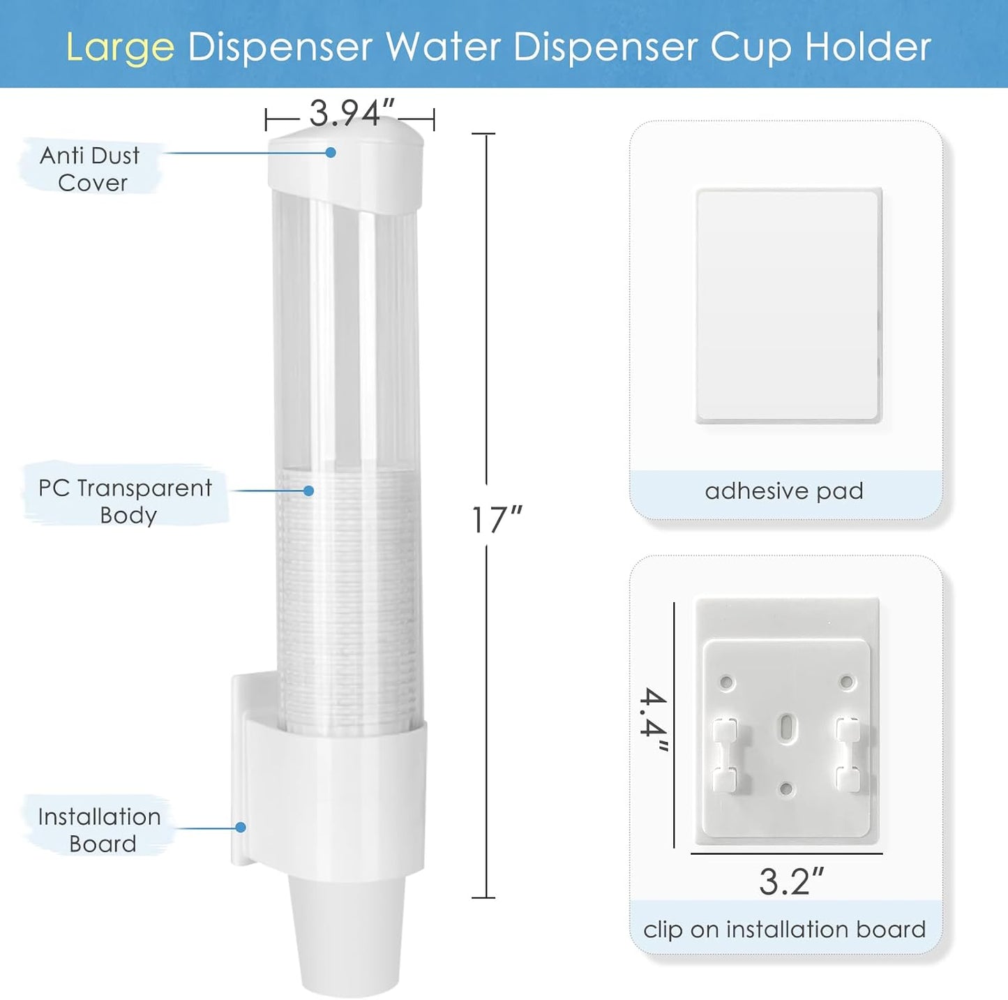 Cup Dispenser Water Dispenser Cup Holder Pull Type Paper Automatic Remover 7oz - 12oz Cone or Flat Bottom Cups for Home Office Hospital (Black, Large)