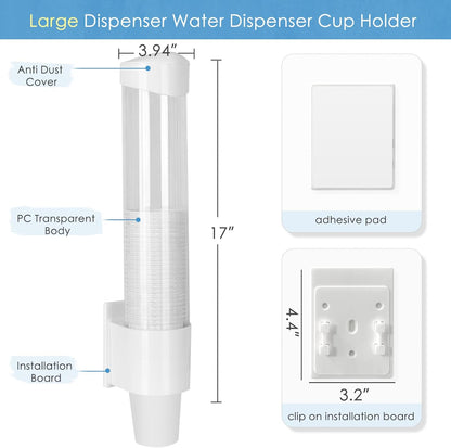 Cup Dispenser Water Dispenser Cup Holder Pull Type Paper Automatic Remover 7oz - 12oz Cone or Flat Bottom Cups for Home Office Hospital (Black, Large)