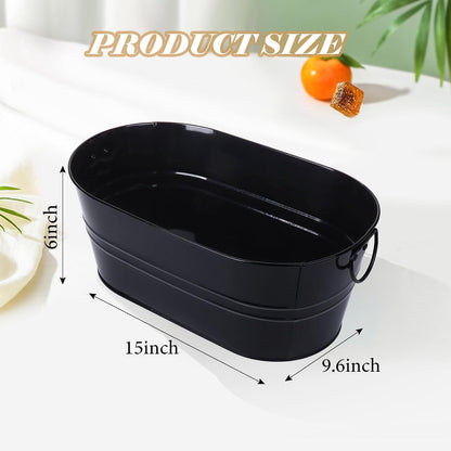 Galvanized Tub Beverage Tubs, 2pcs Metal Ice Buckets for Cocktail Bar 3 Gallon Wine Beer Drink Buckets with Handles Large Tub Cooler Mimosa Bar Supplies Ice Bucket for Parties 15x9.6x6inch (Black)