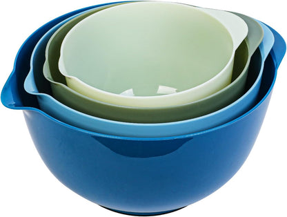 BoxedHome Nesting Plastic Mixing Bowl Set With Pour Spout, Microwave and Dishwasher Safe, BPA free Non-Slip Base, Set of 4 Size 1.7, 2.5, 3.5 and 4.5qt, Great for Prepping, Baking, Cooking (Dark Blue)