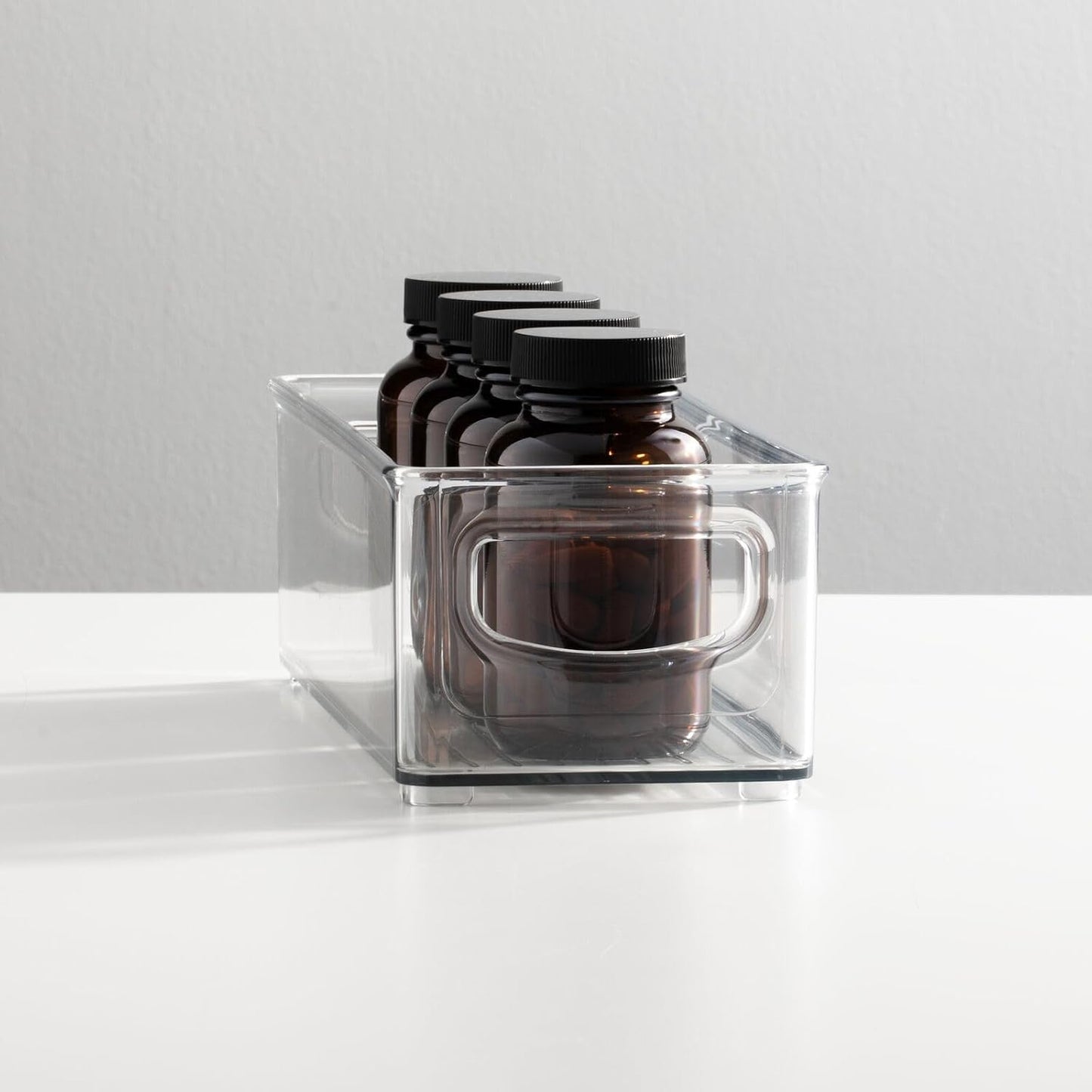 mDesign Plastic Bathroom Storage Container Bins w/ Handles - Closet, Cabinet, Vanity, Cupboard Shelf Organization, Hair Tools Accessory Organizer - Ligne Collection; Clear, ‎5x3.75x16 (Pack of 8)