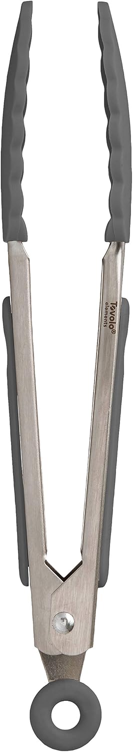 Tovolo Stainless Steel Tongs with Silicone Tips Set of 3 Mini 7” 9” 12 Inch with Easy Lock Mechanism for Cooking Grilling Air Fryer Serving, Red Black Charcoal Gray Heat Resistant Kitchen Tongs