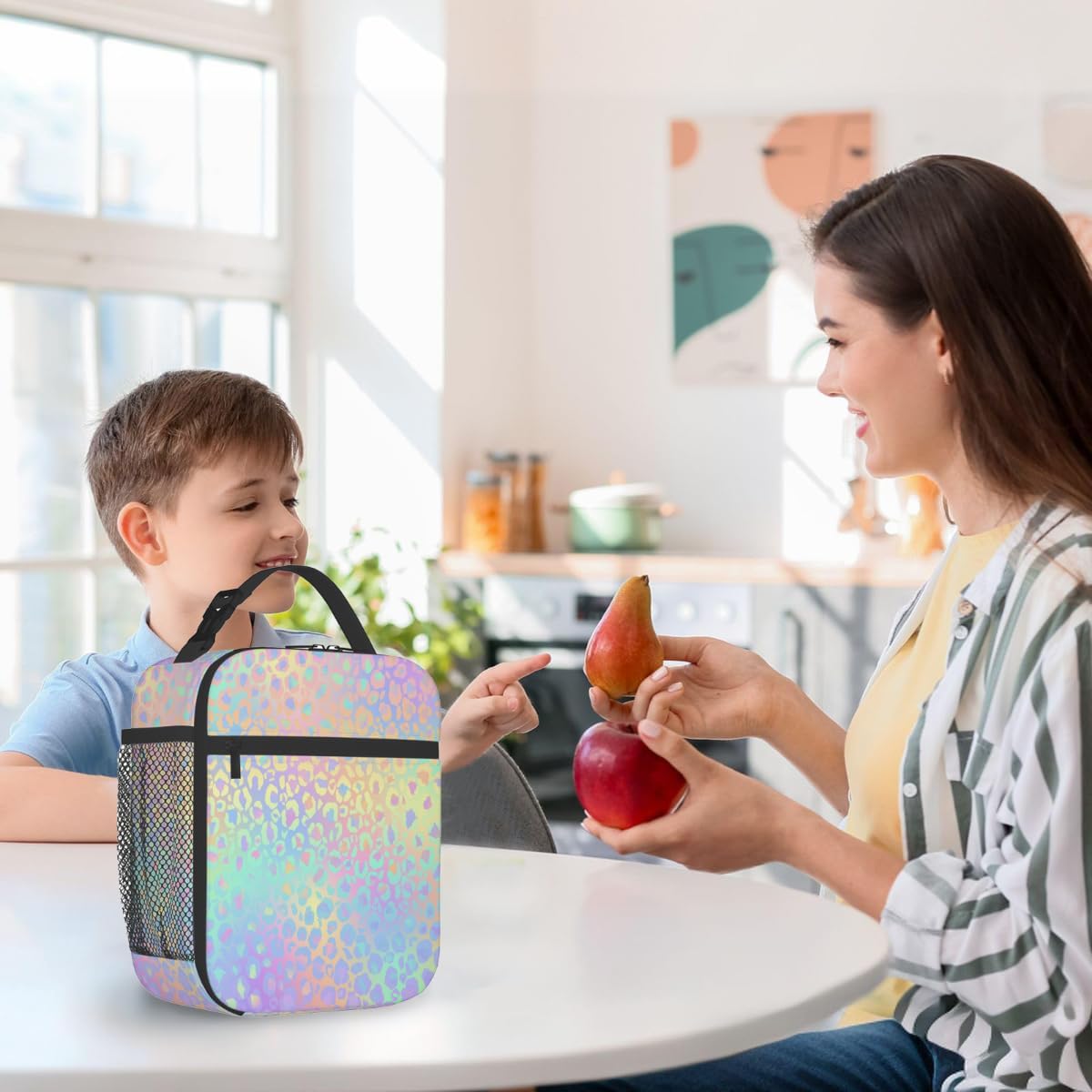Rainbow Leopard Lunch Box Thermal Cooler Bento Tote Bags Portable Insulated Lunch Bag for Girls Teens, Kids Lunch Bags for School Beach Picnic Travel