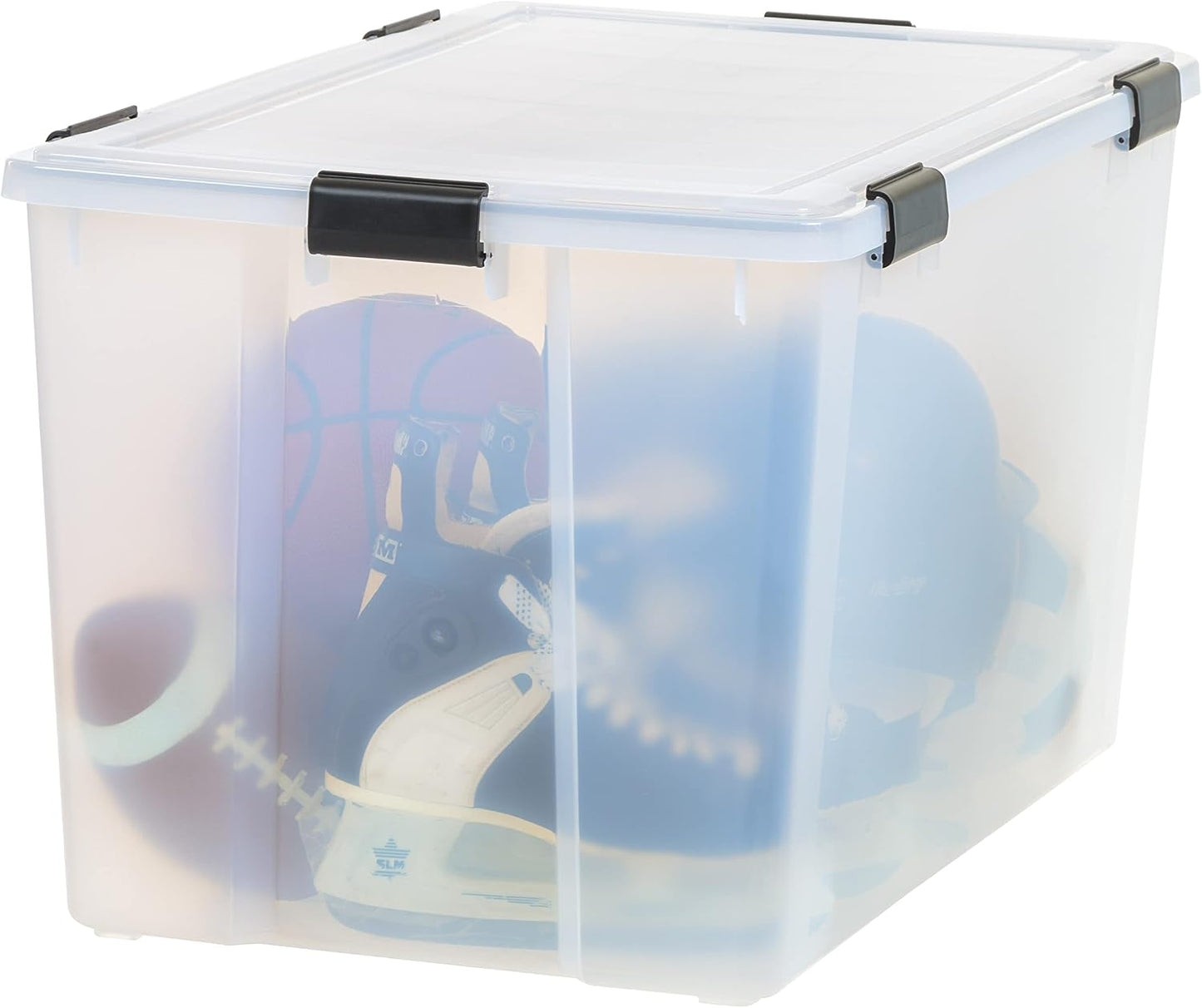IRIS USA Storage Bins with Lids, WeatherPro Wheeled 106 Qt, Plastic, 3 Pack | Weather-tight gasket, wheels, and secure latches protect camping gear, tools, holiday décor, clothing, and documents.