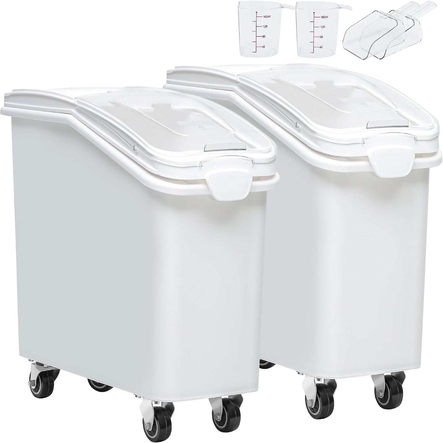 YITAHOME Ingredient Storage Bin, 20.6 Gal(11.4+5.8+3.4 Gal) Commercial Rice Flour Storage Container 500 Cups Storage Bins with Wheels Shelf-storage Bin with Scoop and Lid, Rice Bin for Kitchen, White
