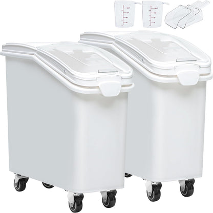 YITAHOME 50L/90lb Large Ingredient Flour Storage Bin, Commercial 11.4-Gallon Rice Storage Container 280 Cups Bulk Flour storage Bins with Wheels,Scoop,Lid and scale, Rice Bin for Kitchen, White