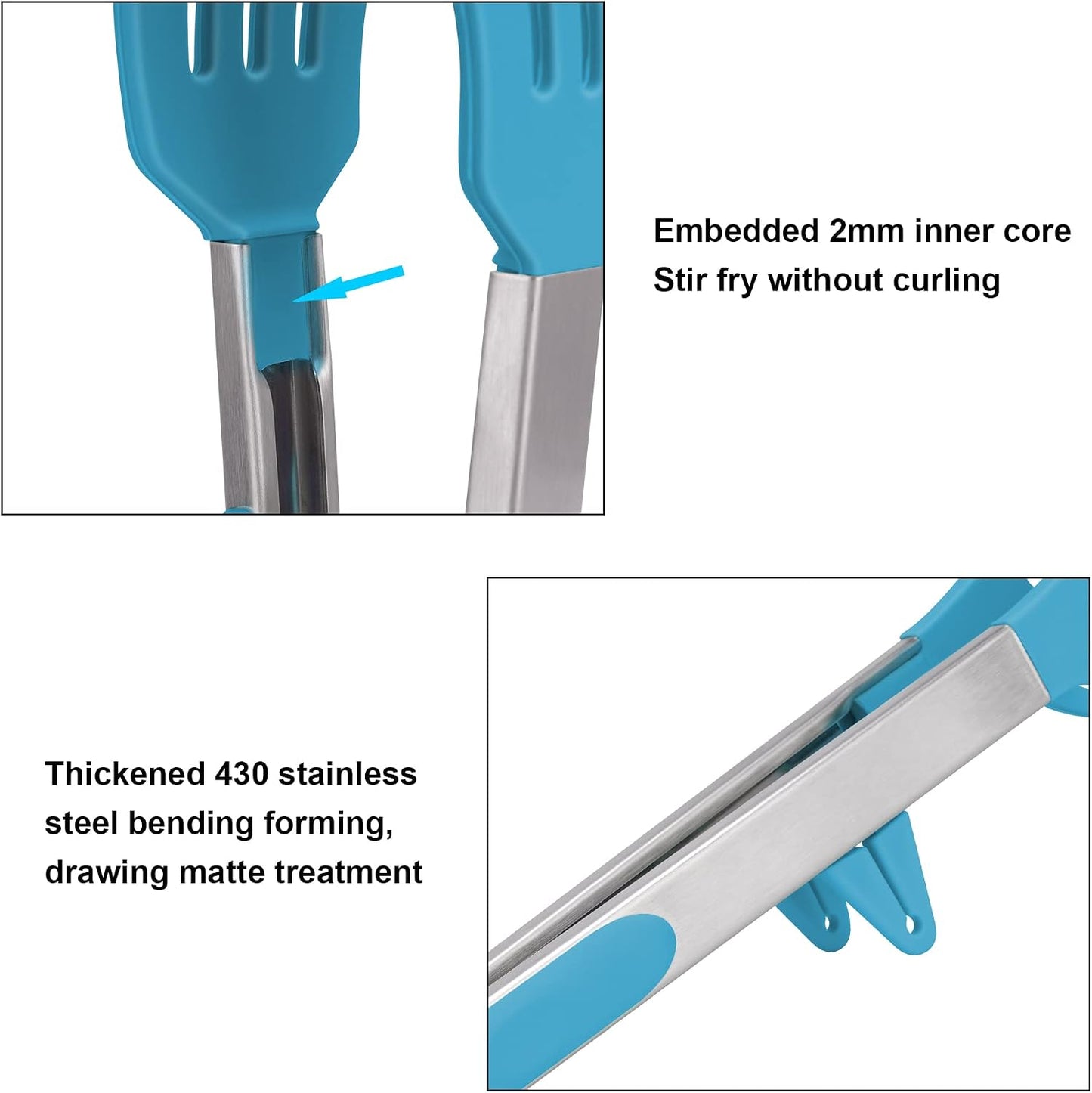 4in1 Stainless Steel Kitchen Food Tongs Set for Cooking with Silicone Tips, Toaster Steak Pie Pizza Pasta Spaghetti Noodles Salad Fruit Vegetable Grill BBQ Buffet Clamp Serving Tools Gadgets