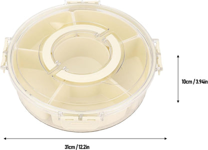 Rotating Snackle Box Container with Lid and Handle, 6 Compartments Round Lazy Susan 360° Divided Serving Tray, Divided Serving Tray for Road Trips Picnics (Large Size)