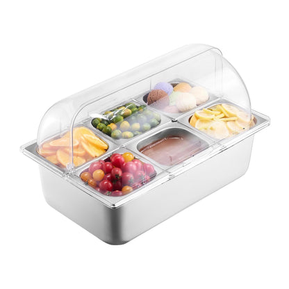 VEVOR Chilled Condiment Server, 4 Compartment Ice Cooled Condiment Serving Container, Chilled Garnish Tray Bar Caddy with Lid, for Bartending & Serving Taco, Salad, Fruit, Home & Restaurant Supplies