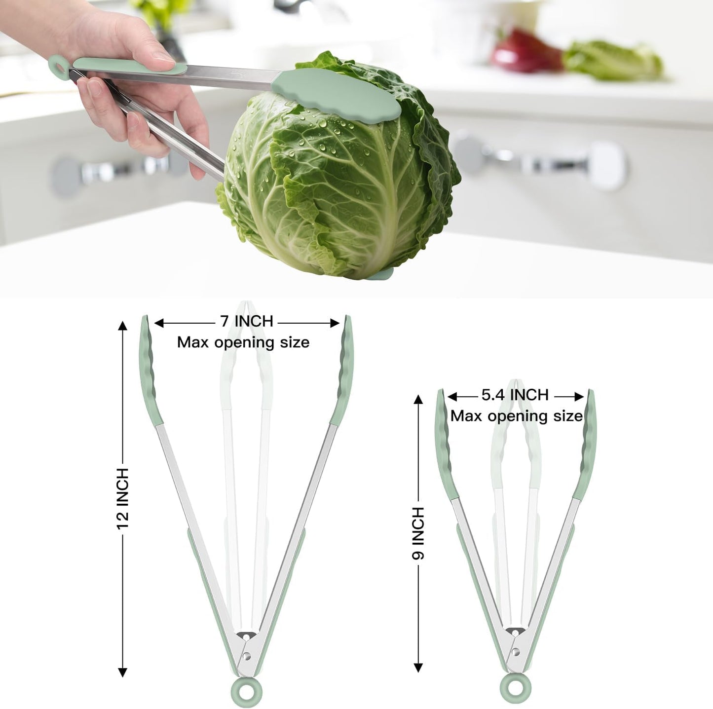 HOTEC Premium Stainless Steel Locking Kitchen Tongs with Silicon Tips, Set of 2-9" and 12"