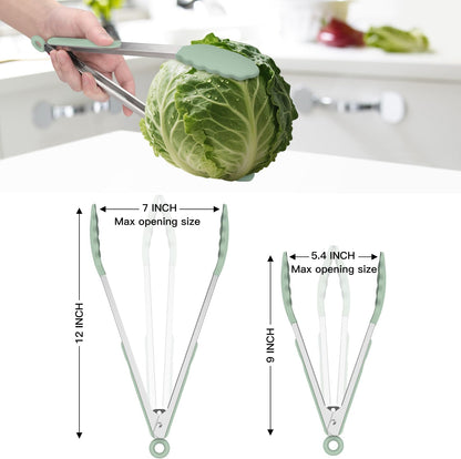 HOTEC Premium Stainless Steel Locking Kitchen Tongs with Silicon Tips, Set of 2-9" and 12"