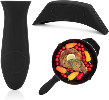 Cast Iron Handle Cover Silicone Pot Holders 2PCS Cast Iron Skillet Handles Cover Heat Resistant Silicone Hot Handle Holder Cast Irons Handless Sleeve for Frying Pan Cast Irons Skillet Griddle Cookware