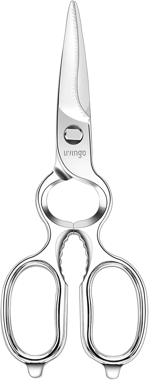 LIVINGO Kitchen Forged Shears Heavy Duty Come Apart Ultra Sharp Multi-function Stainless Steel Scissors Bottle Opener, Nut Cracker 8.5 inch