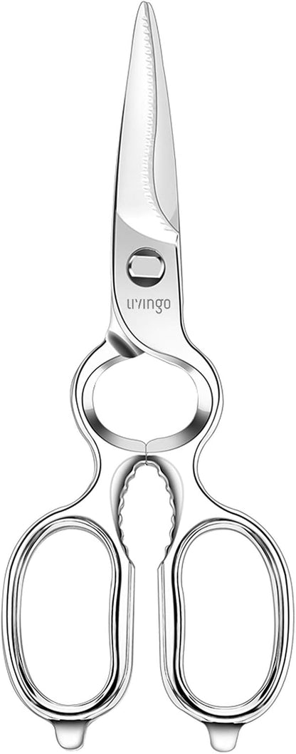 LIVINGO Kitchen Forged Shears Heavy Duty Come Apart Ultra Sharp Multi-function Stainless Steel Scissors Bottle Opener, Nut Cracker 8.5 inch