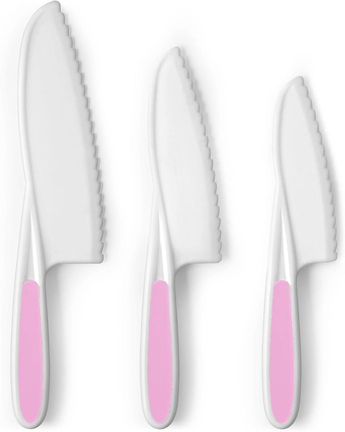 Zulay Kitchen 3-Piece Kids Knife Set for Real Cooking & Baking - Toddler Knives for Cutting Fruits, Veggies, & Cake - Children’s Montessori Knive with Serrated Edges - Safe & Fun Lettuce Knife (Red)