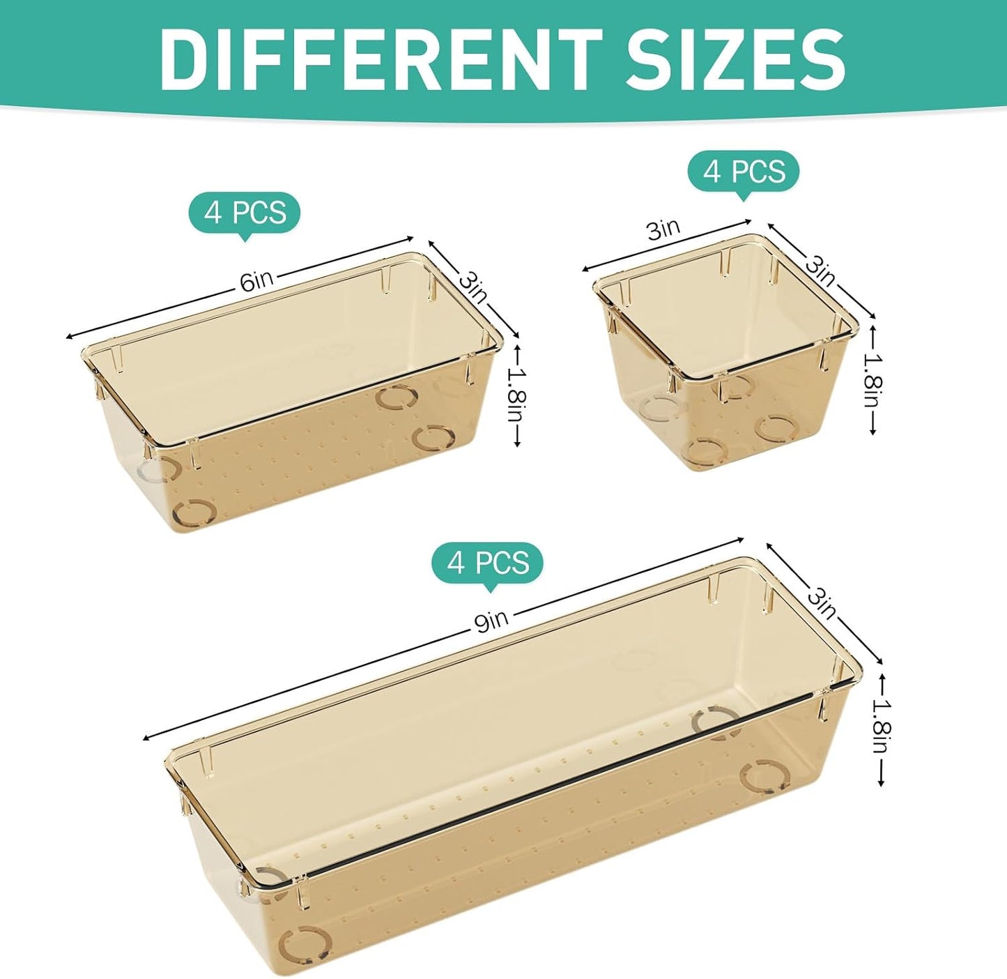 WOWBOX 6 Pack Clear Drawer Organizer Set, Acrylic Drawer Storage Trays, Storage Bins for Makeup, Cosmetics, Jewelries, Utensils, Gadgets, Office