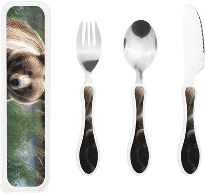 3-Piece Kids Silverware Set With Storage Case, Stainless Steel Reusable Children Safe Knife Spoon Fork Set Parrots On Branches Children Flatware Set For Kids Lunch Box