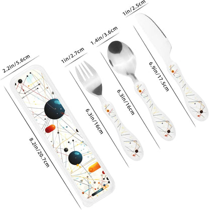 3-Piece Kids Silverware Set With Storage Case, Stainless Steel Reusable Children Safe Knife Spoon Fork Set Leaves Floral On Rustic Wood Children Flatware Set For Kids Lunch Box