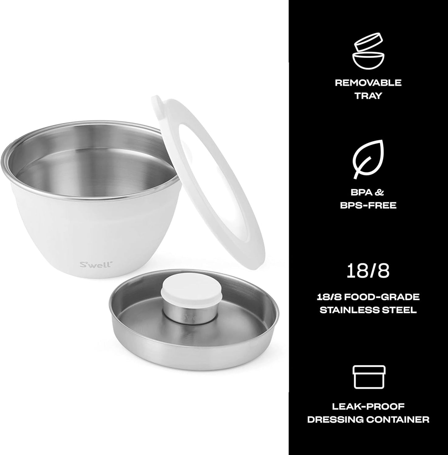S'well Stainless Steel Salad Bowl Kit 64oz, Peacock Blue, Comes with 2oz Mini Canister and Removable Tray for Organization, Leakproof, Easy to Clean, Dishwasher Safe