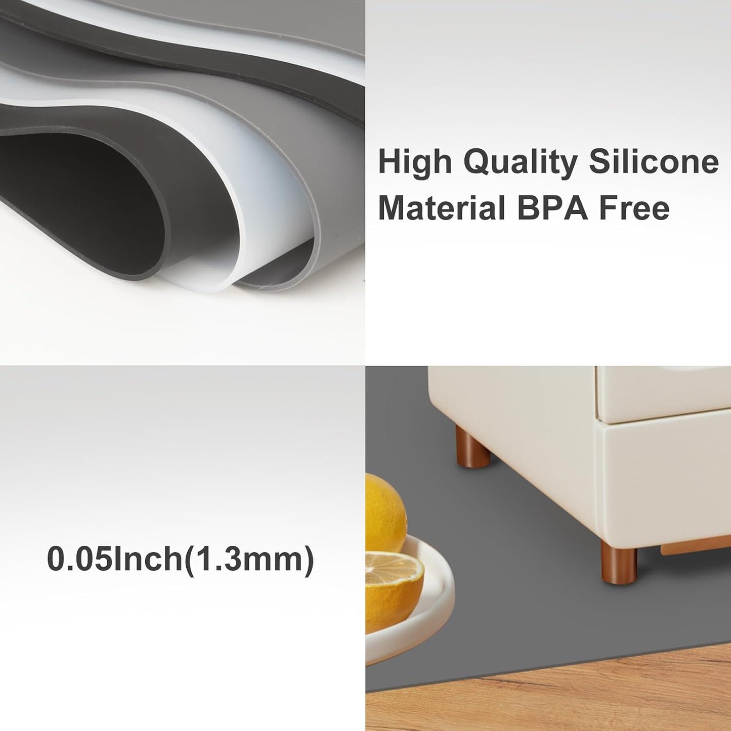 Silicone Mats for Kitchen Counter, Treerit 47.24"x 23.62" Extra Large Silicone Mat, Non-slip Heat Resistant Kitchen Counter Mat, Quartz Countertop Protector, Shipped Rolled Up, No Creases, Gray