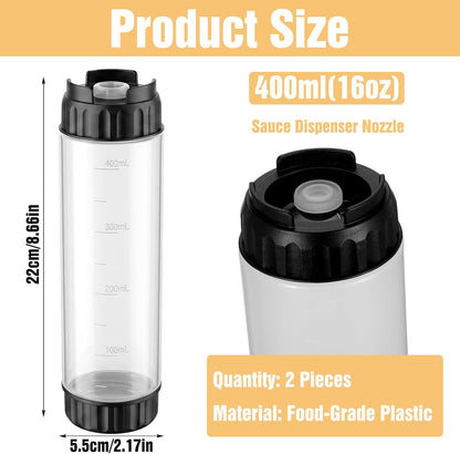 2 Pcs 16 oz Inverted Squeeze Bottles, Valve Condiment Dispenser (Black)