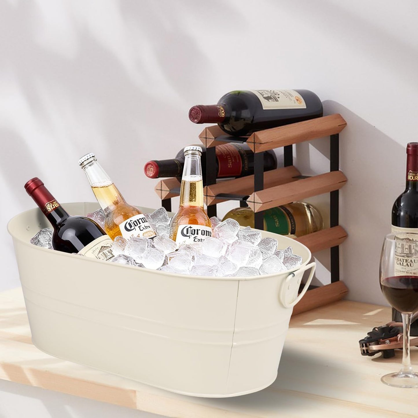 3 Pack 15.3" x 9" x 6" Yellow Metal Galvanized Tub with Handles, 3 Gallon Large Beverage Tubs for Parties, Beer, Wine, and Cocktails, Rust-Proof and Durable Ice Buckets