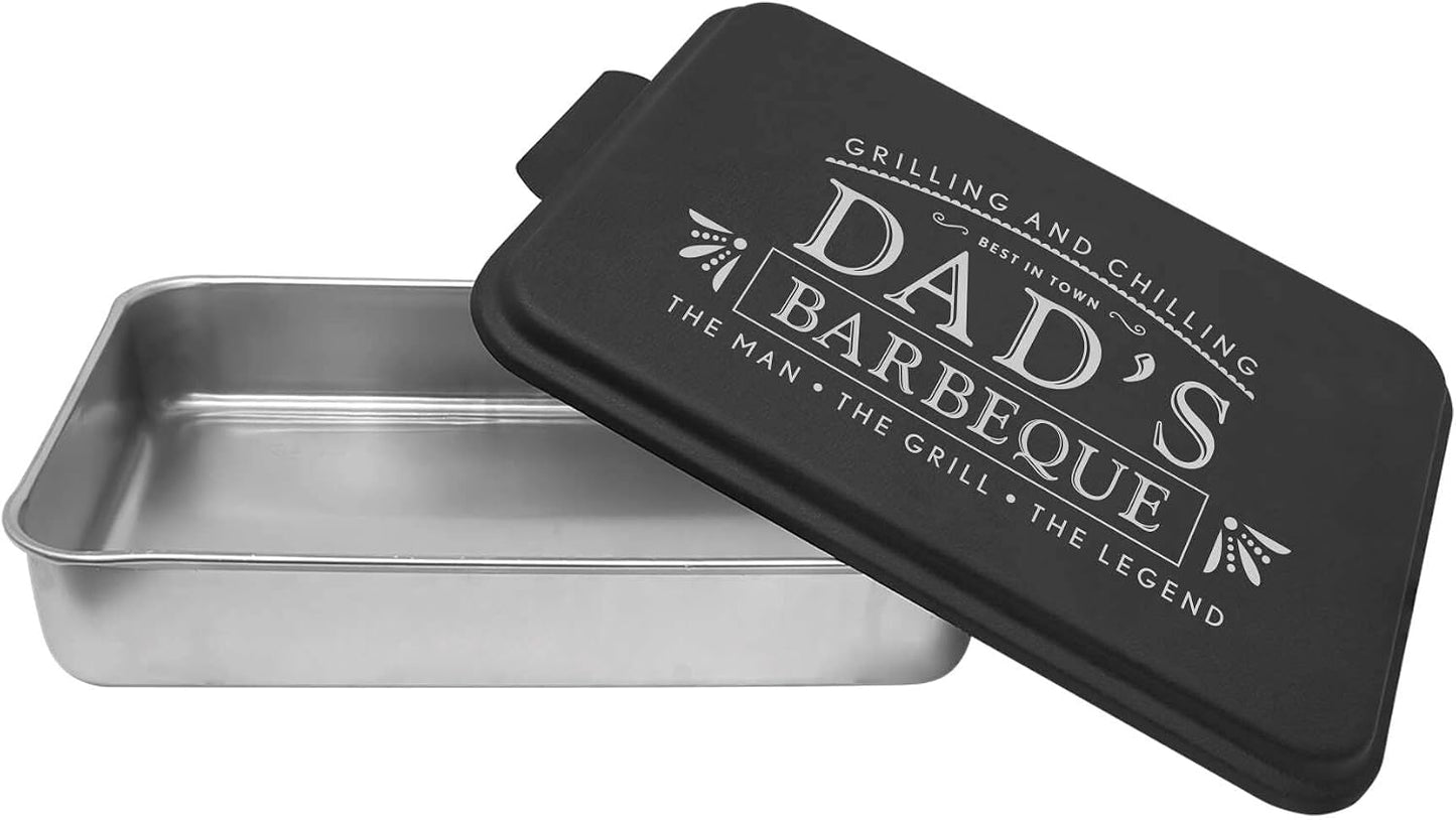 Personalized BBQ Prep Tub/Pan with Lid | Grilling Gift For Men | Mess Free Way Of Prepping Meat and Makes A Great Food Storage Container | Father's Day Gift