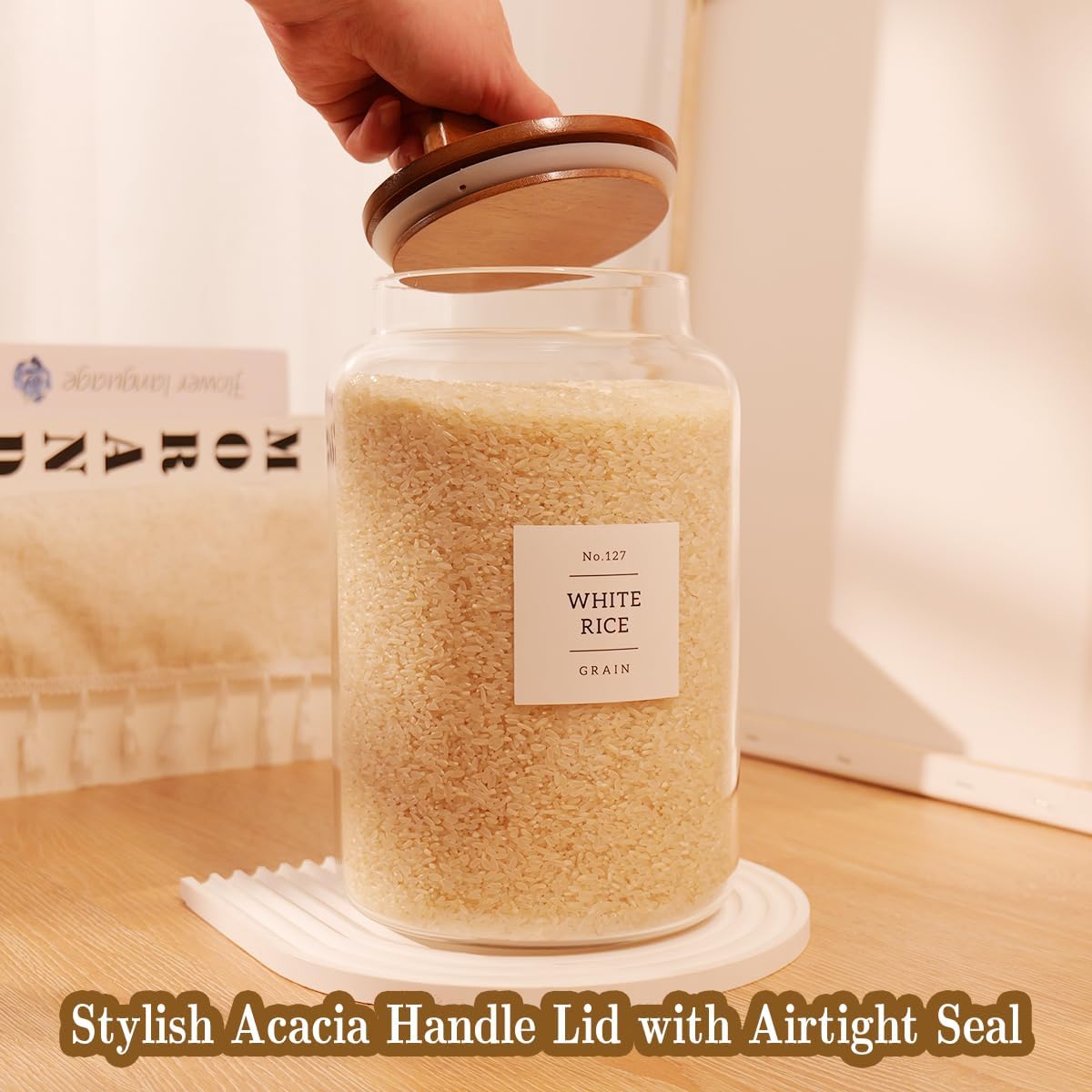 2 Pack Large Glass Flour and Sugar Containers with 132 Pantry Labels - 64 FL OZ Glass Canisters with Bamboo Airtight Lids - Farmhouse Glass Cookie Jars for Rice, Pasta, Cereal, Bath Salt