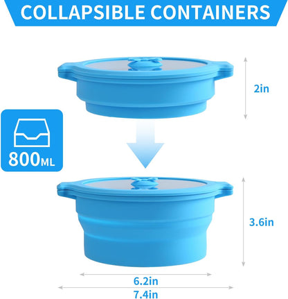 2 Set 27oz and 47oz Collapsible Silicone Microwave Vegetable Steamer Cooker
